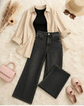 (TRIO PACK) BEIGE BUTTON DOWN SHIRT WITH BLACK INNER AND CHARCOL GREY WIDE LEG JEANS