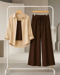 TRIO PACK ( BEIGE BUTTON DOWN SHIRT WITH BROWN INNER AND BROWN FLAPPER TROUSER )