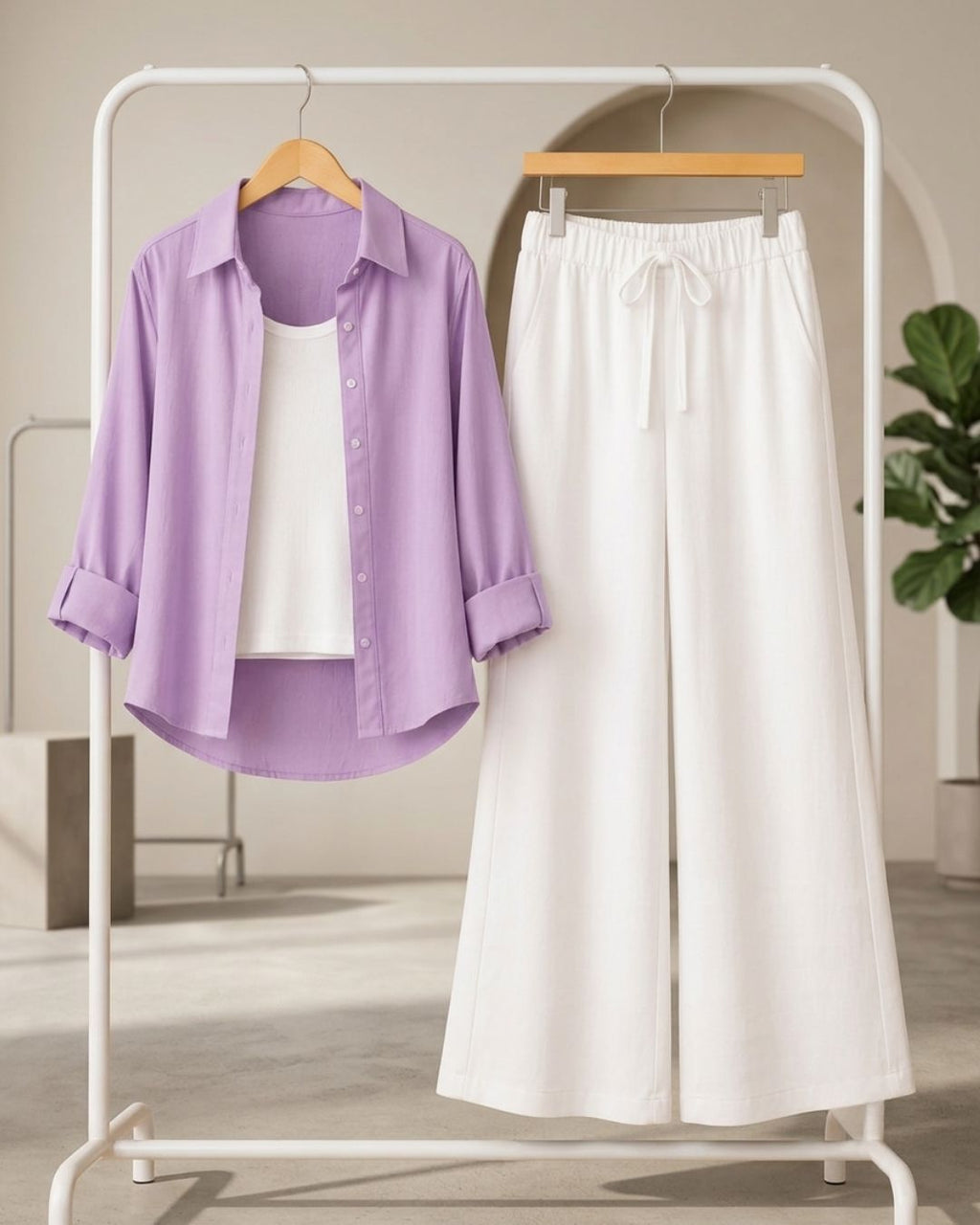 TRIO PACK ( LILAC BUTTON DOWN SHIRT WITH WHITE INNER AND WHITE FLAPPER TROUSER )