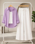TRIO PACK ( LILAC BUTTON DOWN SHIRT WITH WHITE INNER AND WHITE FLAPPER TROUSER )