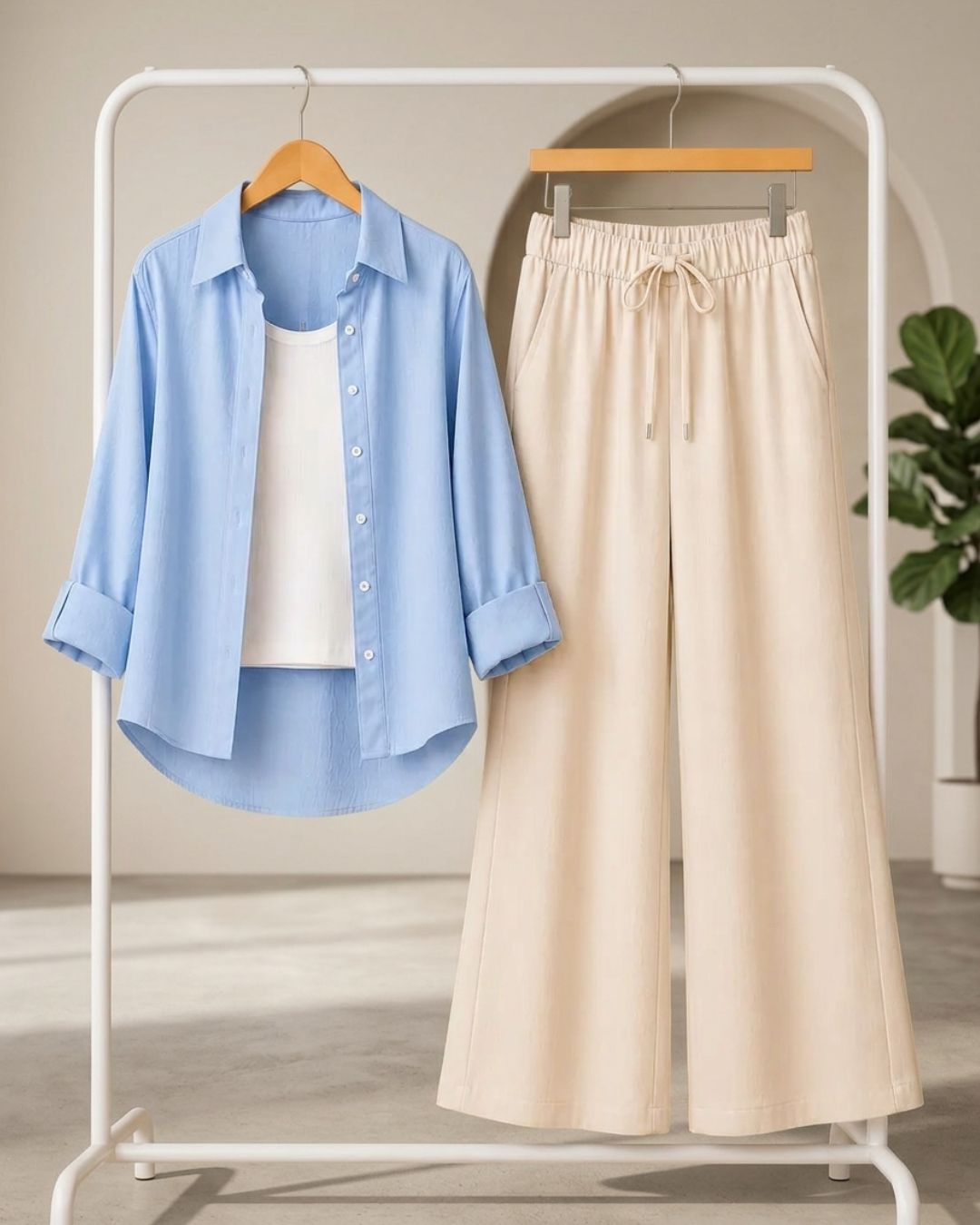 TRIO PACK ( SKY BLUE BUTTON DOWN SHIRT WITH WHITE INNER AND BEIGE FLAPPER TROUSER )