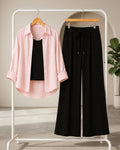 TRIO PACK ( BABY PINK BUTTON DOWN SHIRT WITH BLACK INNER AND BLACK FLAPPER TROUSER)