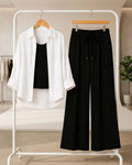 TRIO PACK ( WHITE BUTTON DOWN SHIRT WITH BLACK INNER AND BLACK FLAPPER TROUSER)