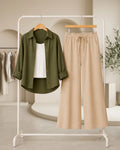 TRIO PACK ( OLIVE GREEN BUTTON DOWN SHIRT WITH WHITE INNER AND BEIGE FLAPPER TROUSER)