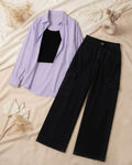 SUMMER TRIO PACK ( LILAC BUTTON DOWN SHIRT WITH BLACK INNER AND JET BLACK CARGO DENIM.)