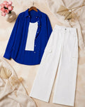 SUMMER TRIO PACK ( ROYAL BLUE BUTTON DOWN SHIRT WITH WHITE INNER AND WHITE WIDE LEG CARGO DENIM)