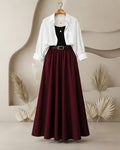 SUMMER TRIO PACK ( WHITE BUTTON DOWN SHIRT WITH BLACK INNER AND MAROON MAXI SKIRT)