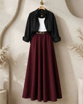 SUMMER TRIO PACK ( BLACK BUTTON DOWN SHIRT WITH WHITE INNER AND MAROON MAXI SKIRT)