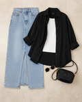 SUMMER TRIO PACK ( BLACK BUTTON DOWN SHIRT WITH WHITE INNER AND SKY BLUE DENIM SKIRT )
