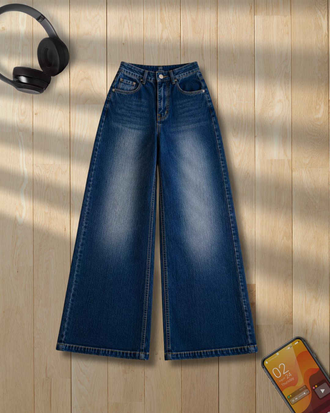 DARK BLUE FADED FADED LEG BAGGY JEANS