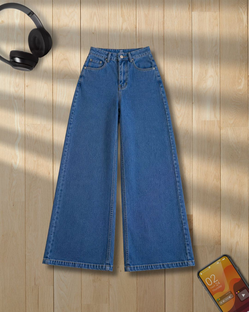 MID BLUE WIDE LEG BAGGY JEANS