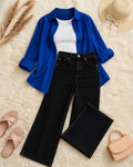 (TRIO PACK) ROYAL BLUE BUTTON DOWN SHIRT WITH WHITE INNER AND JET BLACK WIDE LEG JEANS