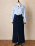 DUO PACK ( SKY BLUE BUTTON DOWN SHIRT WITH DARK BLUE DENIM SKIRT )