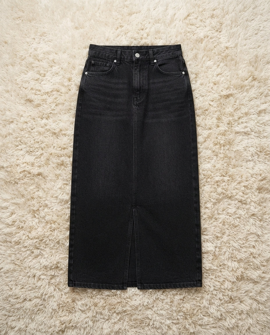 JET BLACK DENIM SKIRT