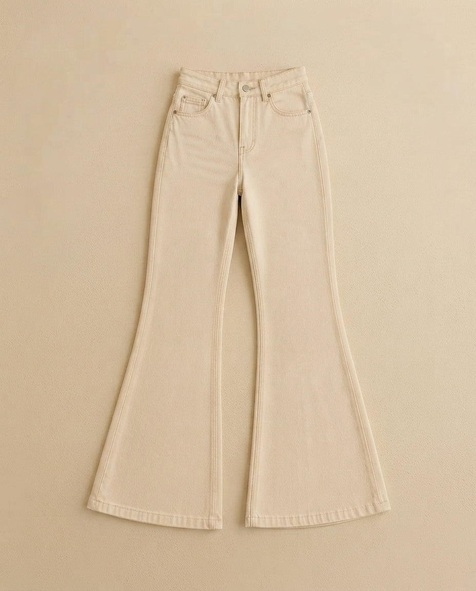 BEIGE BELL BOTTOM JEANS