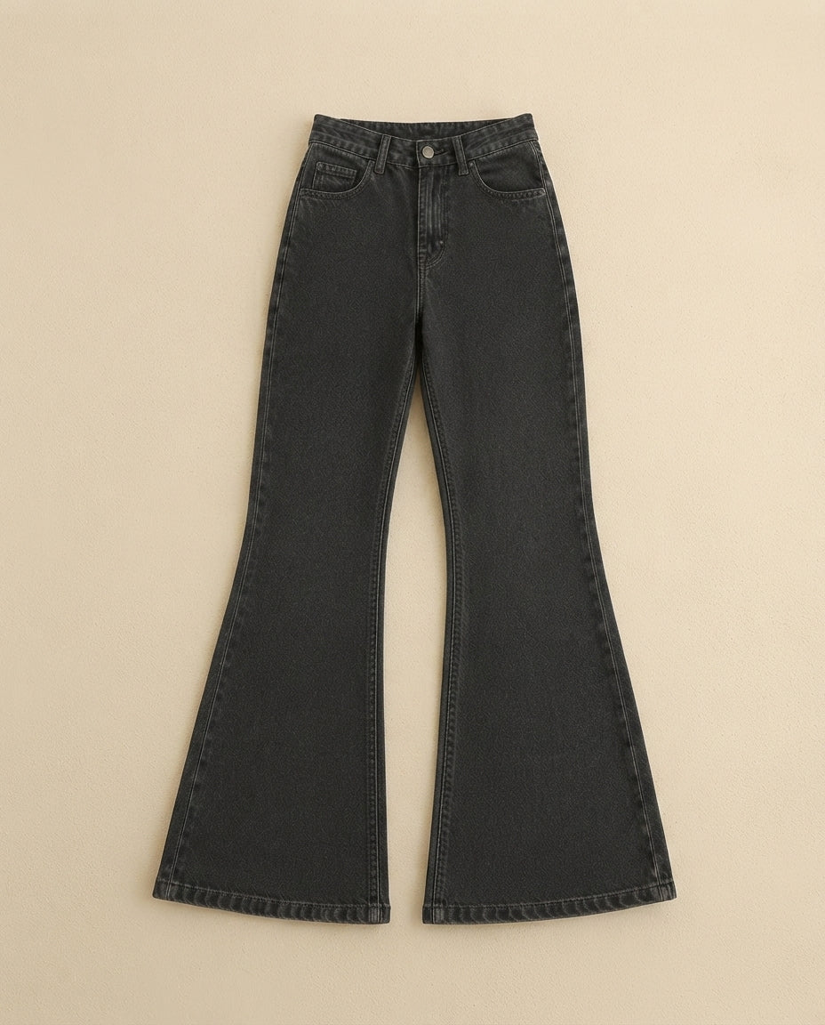 DARK GREY BELL BOTTOM JEANS
