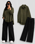 DUO PACK ( OLIVE GREEN BUTTON DOWN SHIRT WITH BLACK WIDE LEG CARGO DENIM )