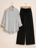 DUO PACK ( WHITE AND BLACK STRIPES BUTTON DOWN SHIRT WITH BLACK FLAPPER TROUSER )