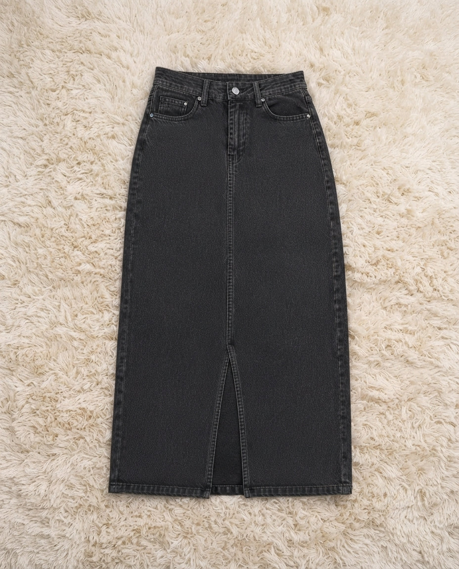 DARK GREY DENIM SKIRT