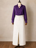 DUO PACK ( DARK PURPLE BUTTON DOWN SHIRT WITH WHITE DENIM SKIRT )