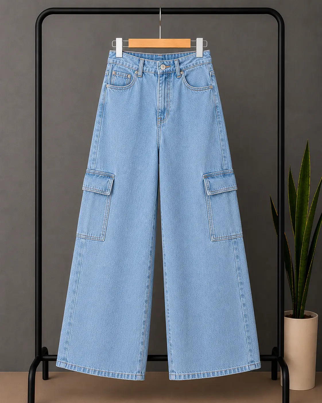 ICE BLUE WIDE LEG CARGO JEANS