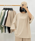 BEIGE BAGGY DROP SHOULDER TEE