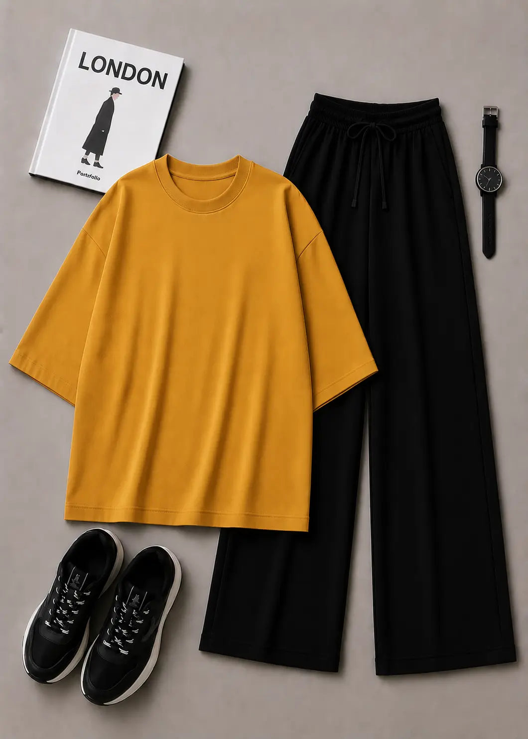 DUO PACK ( MUSTARD BAGGY TEE  WITH BLACK FLAPPER TROUSER)