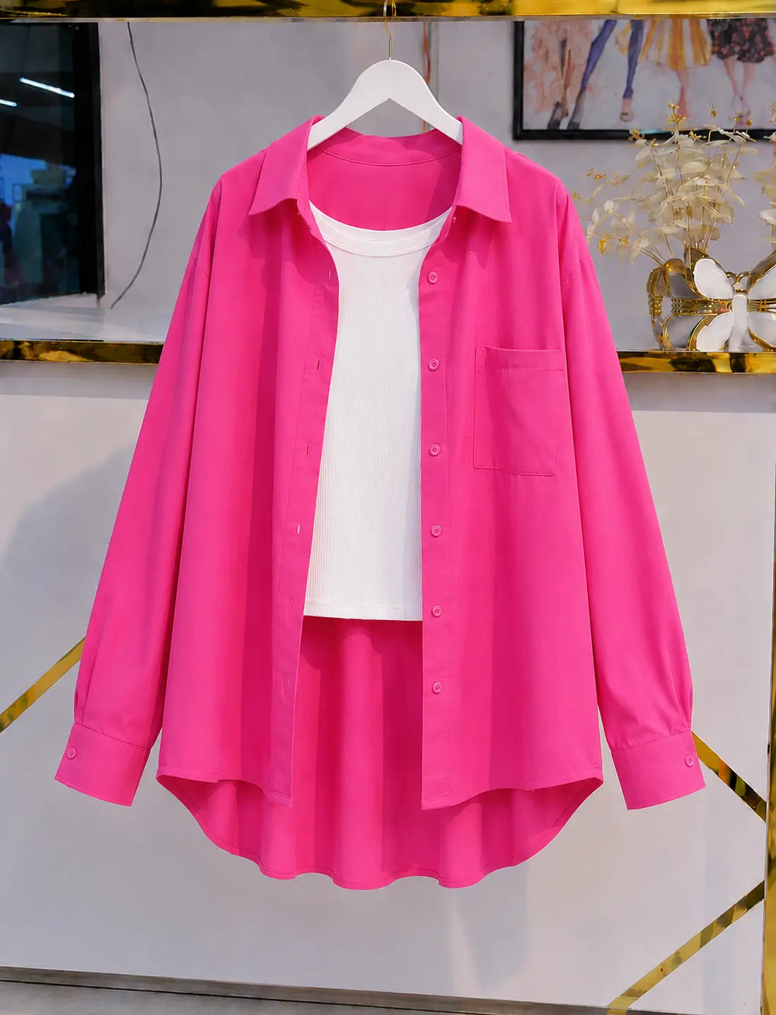 DUO PACK ( SHOCKING PINK BUTTON DOWN SHIRT WITH WHITE INNER )