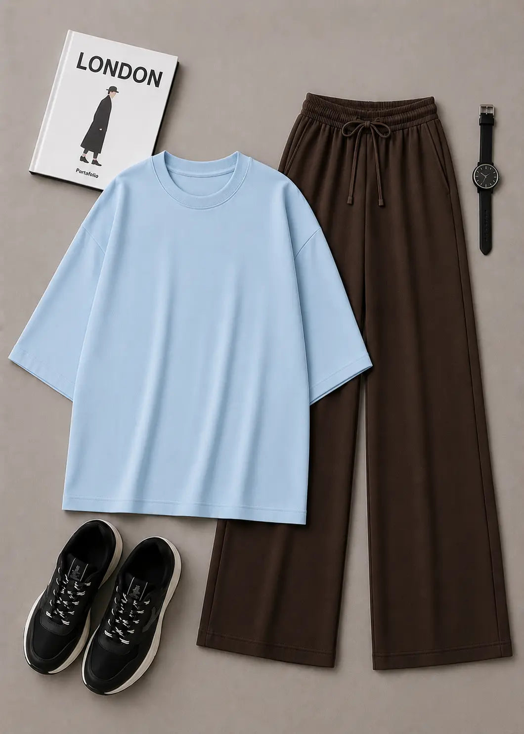 DUO PACK ( SKY BLUE BAGGY TEE WITH DARK BROWN FLAPPER TROUSER )