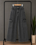 DARK GREY WIDE LEG CARGO JEANS