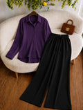 DUO PACK ( DARK PURPLE BUTTON DOWN SHIRT WITH BLACK FLAPPER TROUSER)