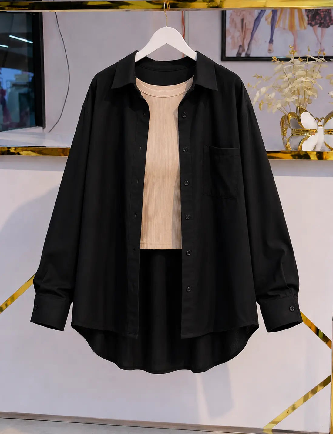 DUO PACK ( BLACK BUTTON DOWN SHIRT WITH BEIGE INNER )