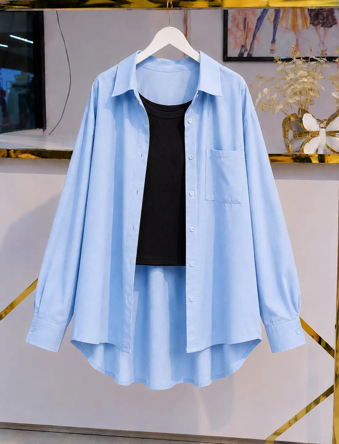 DUO PACK ( SKY BLUE BUTTON DOWN SHIRT WITH BLACK INNER)