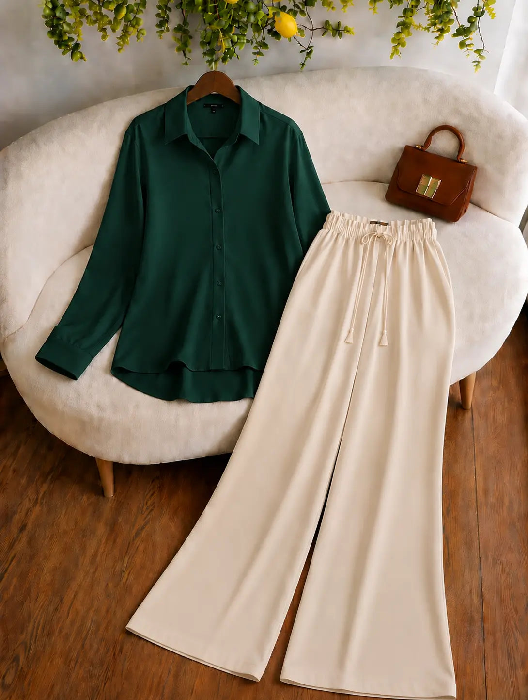 DUO PACK ( BOTTLE GREEN BUTTON DOWN SHIRT WITH BEIGE FLAPPER TROUSER )