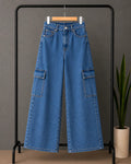 MID BLUE WIDE LEG CARGO JEANS