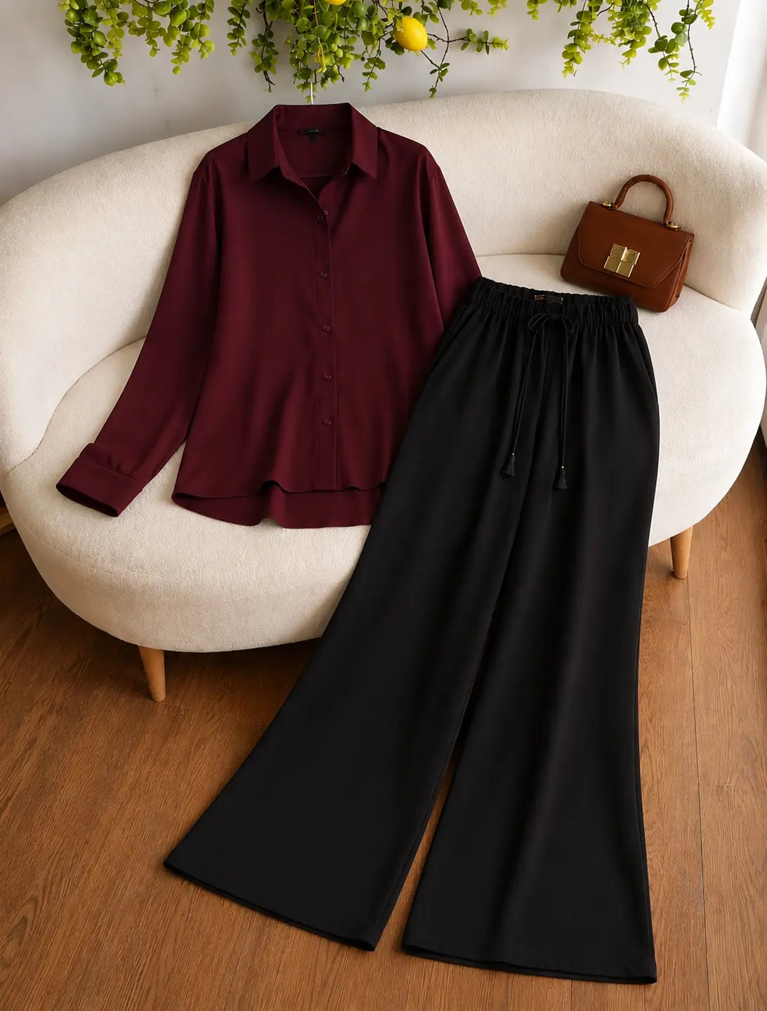 DUO PACK (MAROON BUTTON DOWN SHIRT WITH BLACK FLAPPER TROUSER )
