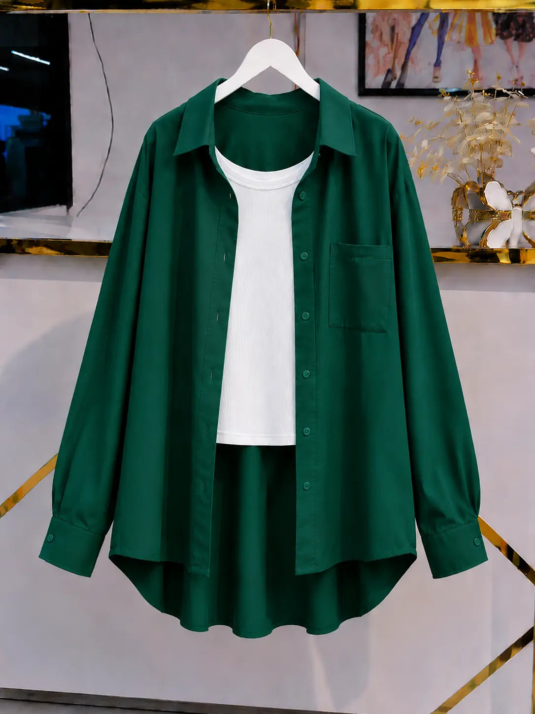 DUO PACK ( BOTTLE GREEN BUTTON DOWN SHIRT WITH WHITE INNER )
