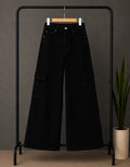 JET BLACK WIDE LEG CARGO JEANS