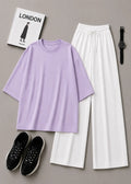 DUO PACK ( LILAC BAGGY TEE WITH WHITE FLAPPER TROUSER )