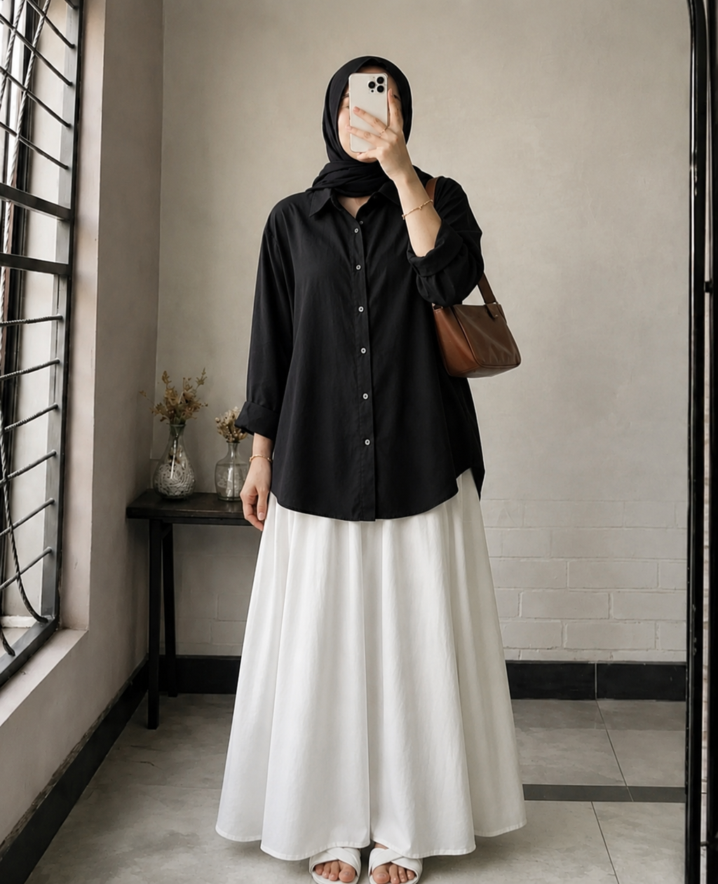 DUO PACK ( BLACK BUTTON DOWN SHIRT WITH WHITE MAXI SKIRT )