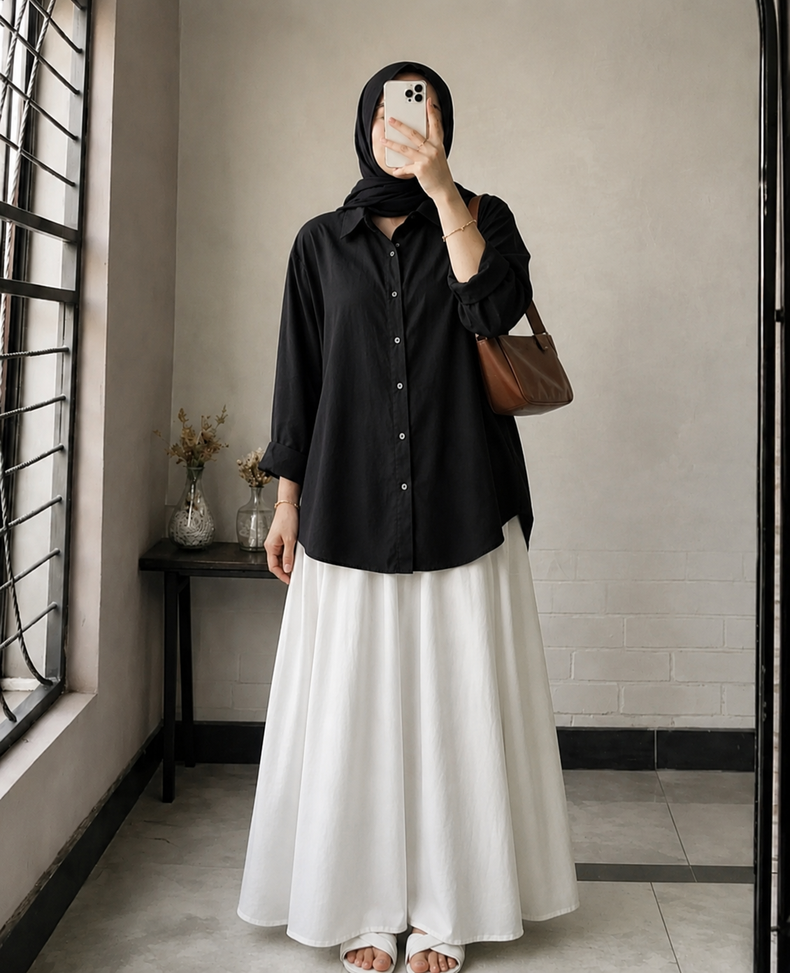 DUO PACK ( BLACK BUTTON DOWN SHIRT WITH WHITE MAXI SKIRT )