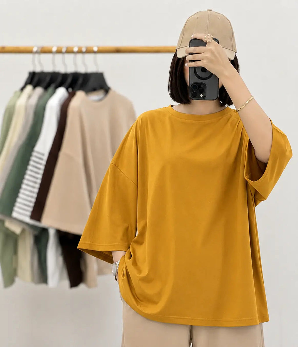 MUSTARD BAGGY DROP SHOULDER TEE