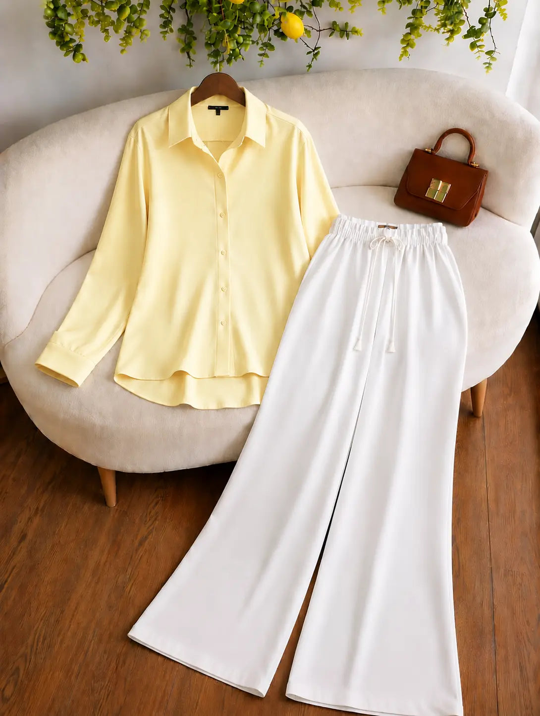 DUO PACK ( BUTTER YELLOW BUTTON DOWN SHIRT WITH WHITE FLAPPER TROUSER)