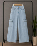 SKY BLUE WIDE LEG CARGO JEANS