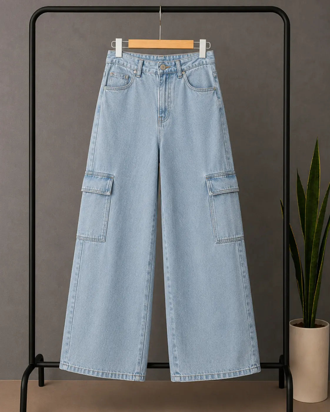 SKY BLUE WIDE LEG CARGO JEANS