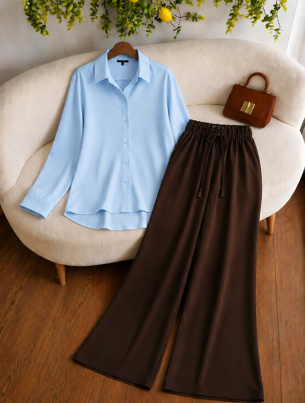 DUO PACK ( SKY BLUE BUTTON DOWN SHIRT WITH DARK BROWN FLAPPER TROUSER)