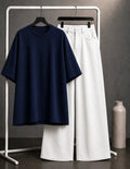 DUO PACK ( NAVY BLUE BAGGY TEE WITH WHITE WIDE LEG JEANS )