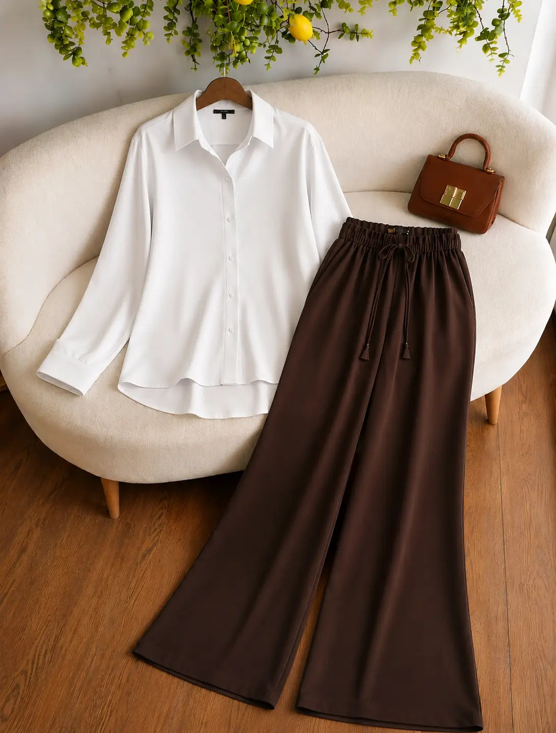 DUO PACK (WHITE BUTTON DOWN SHIRT WITH DARK BROWN FLAPPER TROUSER )