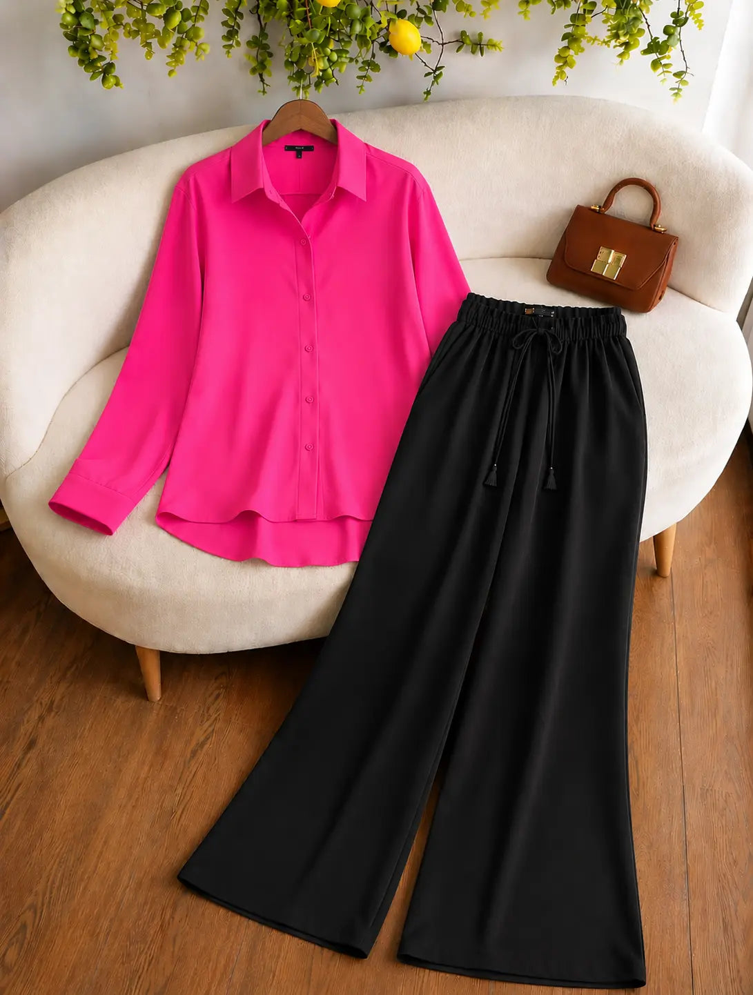 DUO PACK ( SHOCKING PINK BUTTON DOWN SHIRT WITH BLACK FLAPPER TROUSER )