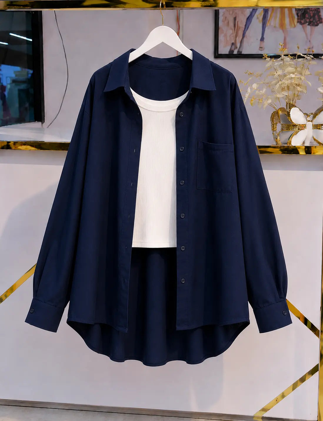 DUO PACK ( NAVY BLUE BUTTON DOWN SHIRT WITH WHITE INNER )
